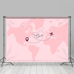 Aperturee - Aperturee Pink Map Airplane Love Is In The Air Wedding Backdrop