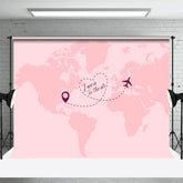 Aperturee - Aperturee Pink Map Airplane Love Is In The Air Wedding Backdrop