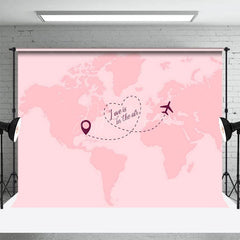 Aperturee - Aperturee Pink Map Airplane Love Is In The Air Wedding Backdrop
