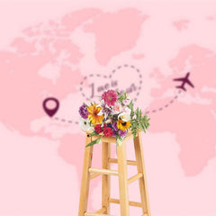 Aperturee - Aperturee Pink Map Airplane Love Is In The Air Wedding Backdrop