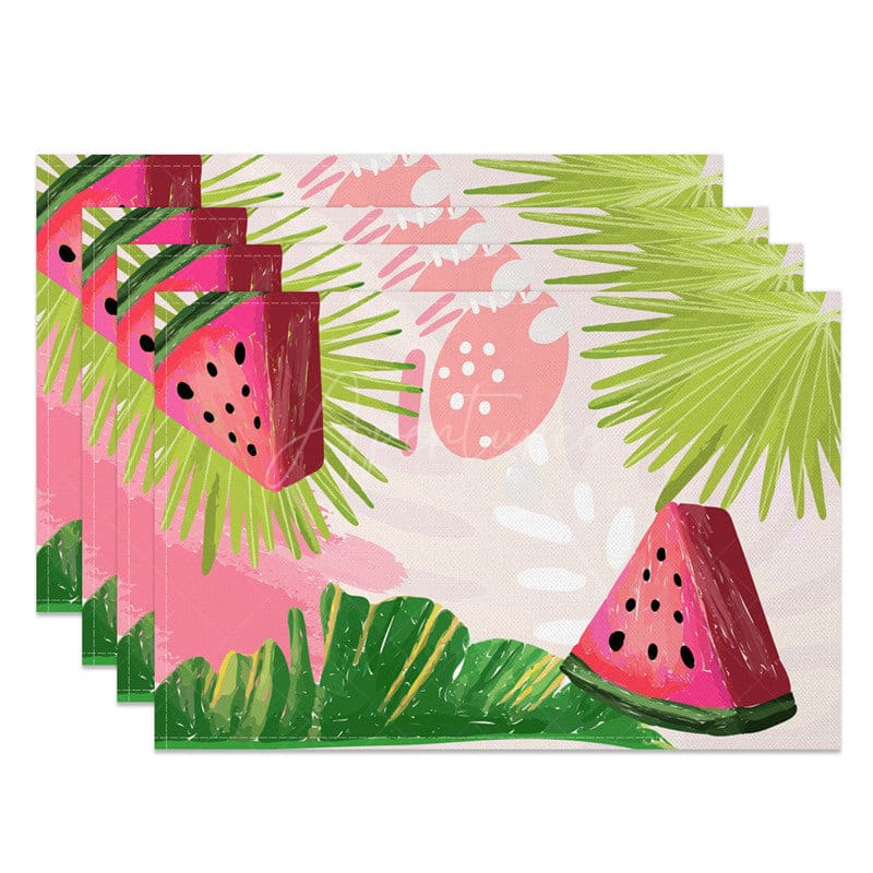 Aperturee - Aperturee Pink Melon Palm Leaves Monstera Set of 4 Placemats