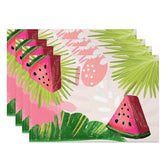 Aperturee - Aperturee Pink Melon Palm Leaves Monstera Set of 4 Placemats