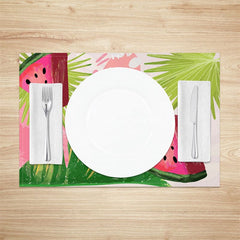 Aperturee - Aperturee Pink Melon Palm Leaves Monstera Set of 4 Placemats