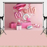 Aperturee - Aperturee Pink MOM Balloon Letters Hearts Combo Set Backdrop Gift Boxes Mother’s Day Banner for Celebration Party