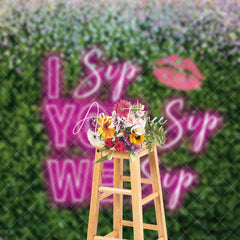 Aperturee - Aperturee Pink Neon I Sip You Sip We Sip Lip Greenery Backdrop