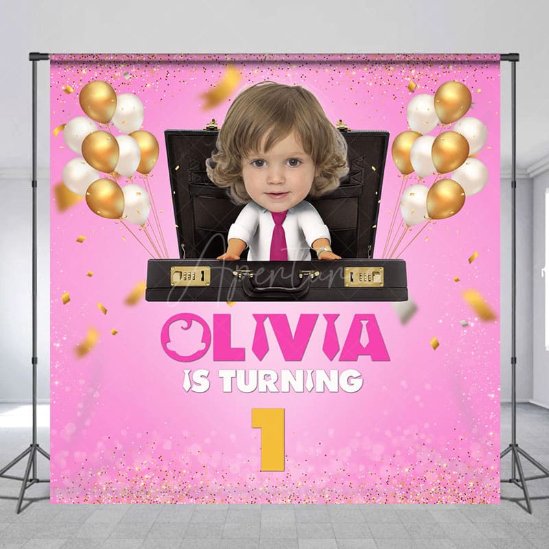 Aperturee - Aperturee Pink Office Baby Custom Photo 1st Birthday Backdrop
