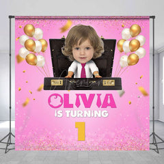 Aperturee - Aperturee Pink Office Baby Custom Photo 1st Birthday Backdrop