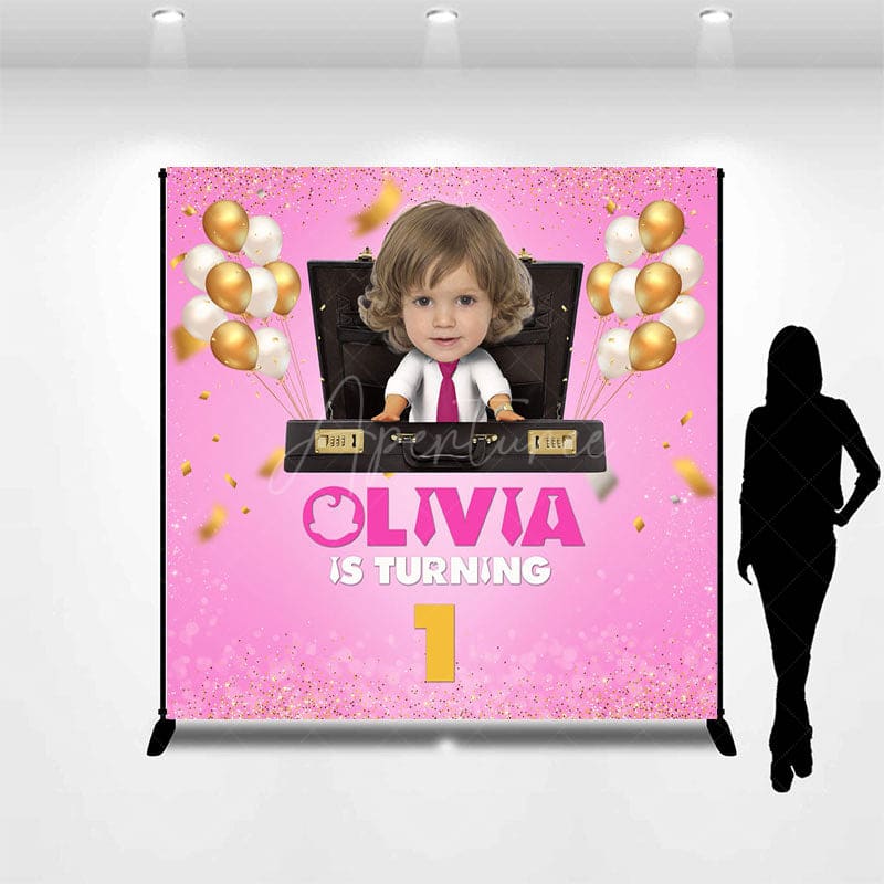 Aperturee - Aperturee Pink Office Baby Custom Photo 1st Birthday Backdrop