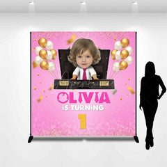 Aperturee - Aperturee Pink Office Baby Custom Photo 1st Birthday Backdrop