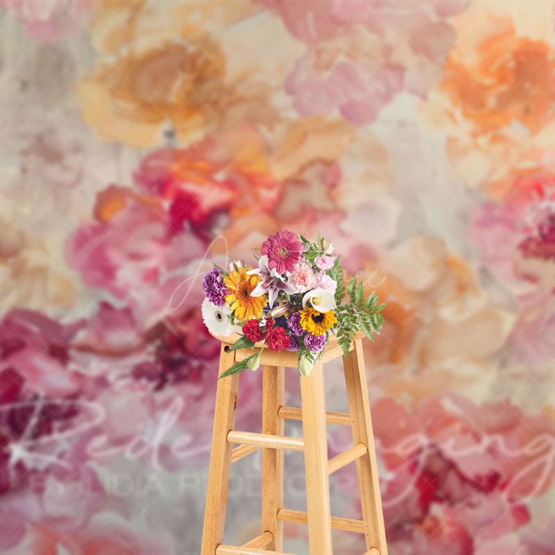 Aperturee - Aperturee Pink Orange Abstract Floral Pattern Photo Backdrop