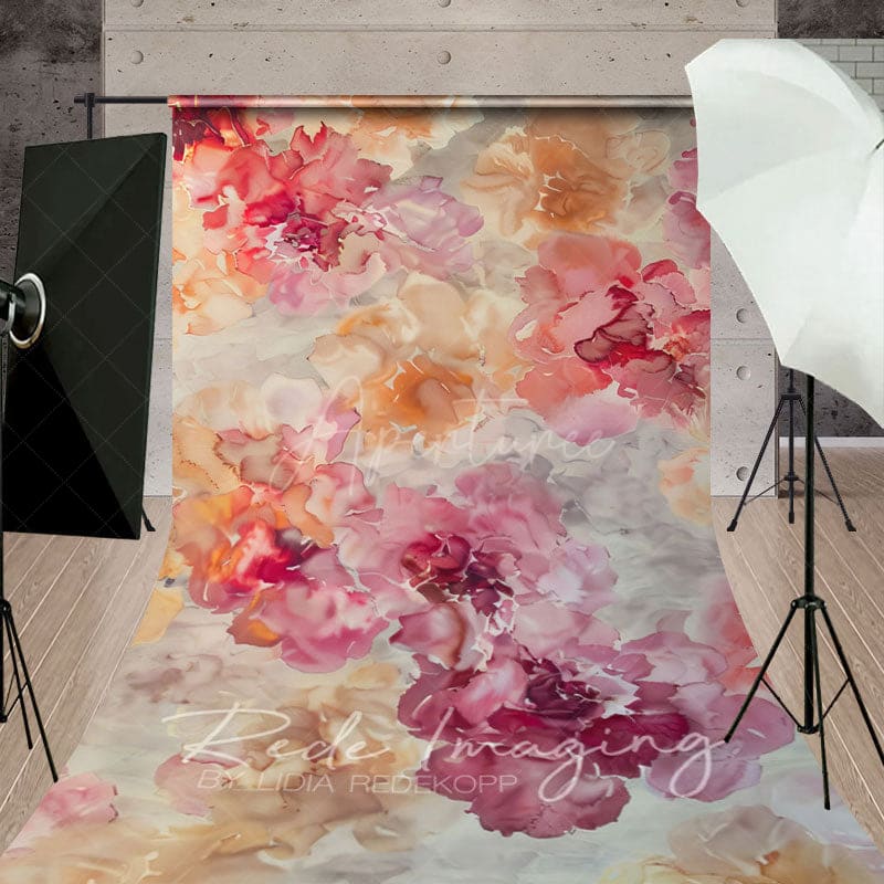 Aperturee - Aperturee Pink Orange Abstract Floral Pattern Sweep Backdrop