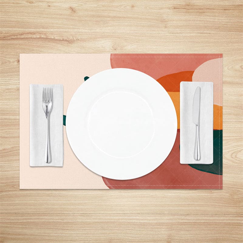 Aperturee - Aperturee Pink Orange Green Abstract Moon Set Of 4 Placemats