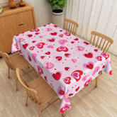 Aperturee - Aperturee Pink Patterned Heart Rectangle Tablecloth Cute Love Shape Table Cover Valentine Day Home Dining Decor