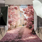 Aperturee - Aperturee Pink Peach Blossom Path House Spring Photo Backdrop