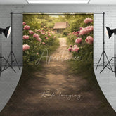 Aperturee - Aperturee Pink Peony Garden Path Backdrop Romantic Cottage and Flower Meadow Scene Summer Landscape Background