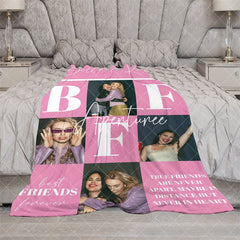 Aperturee - Aperturee Pink Plaid Best Friends Custom Name Photo Blanket