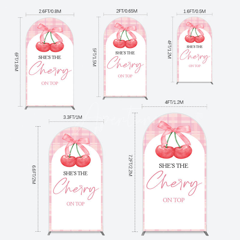 Aperturee - Aperturee Pink Plaid Bow Cherry On Top Bridal Shower Arch Backdrop