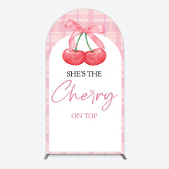 Aperturee - Aperturee Pink Plaid Bow Cherry On Top Bridal Shower Arch Backdrop