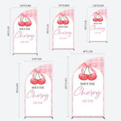 Aperturee - Aperturee Pink Plaid Bow Cherry On Top Bridal Shower Half Moon Arch Backdrop