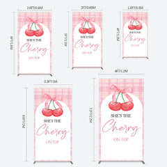 Aperturee - Aperturee Pink Plaid Bow Cherry On Top Bridal Shower Rectangle Backdrop