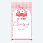 Aperturee - Aperturee Pink Plaid Bow Cherry On Top Bridal Shower Rectangle Backdrop