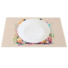 Aperturee - Aperturee Pink Polka Dot Dog Set of 4 Placemats Chihuahua with Easter Eggs Cute Puppy Table Mats Decor