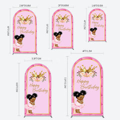 Aperturee - Aperturee Pink Princess Crown Floral Birthday Arch Backdrop