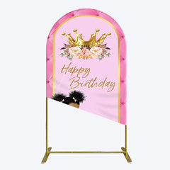 Aperturee - Aperturee Pink Princess Crown Floral Birthday Arch Backdrop