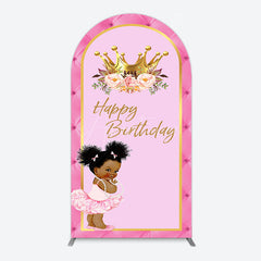 Aperturee - Aperturee Pink Princess Crown Floral Birthday Arch Backdrop