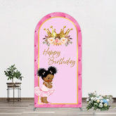 Aperturee - Aperturee Pink Princess Crown Floral Birthday Arch Backdrop