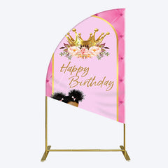 Aperturee - Aperturee Pink Princess Crown Floral Birthday Half Moon Arch Backdrop