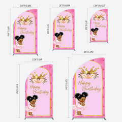 Aperturee - Aperturee Pink Princess Crown Floral Birthday Half Moon Arch Backdrop