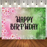 Aperturee - Aperturee Pink Princess Floral Green Wicked Birthday Backdrop