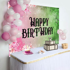 Aperturee - Aperturee Pink Princess Floral Green Wicked Birthday Backdrop