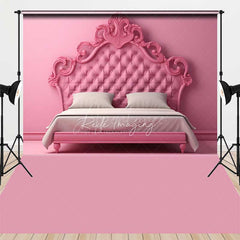 Aperturee - Aperturee Pink Princess Headboard and Floor Combo Set Backdrop Ornate Rococo Tufted Bed Fairytale Bedroom Photo Prop