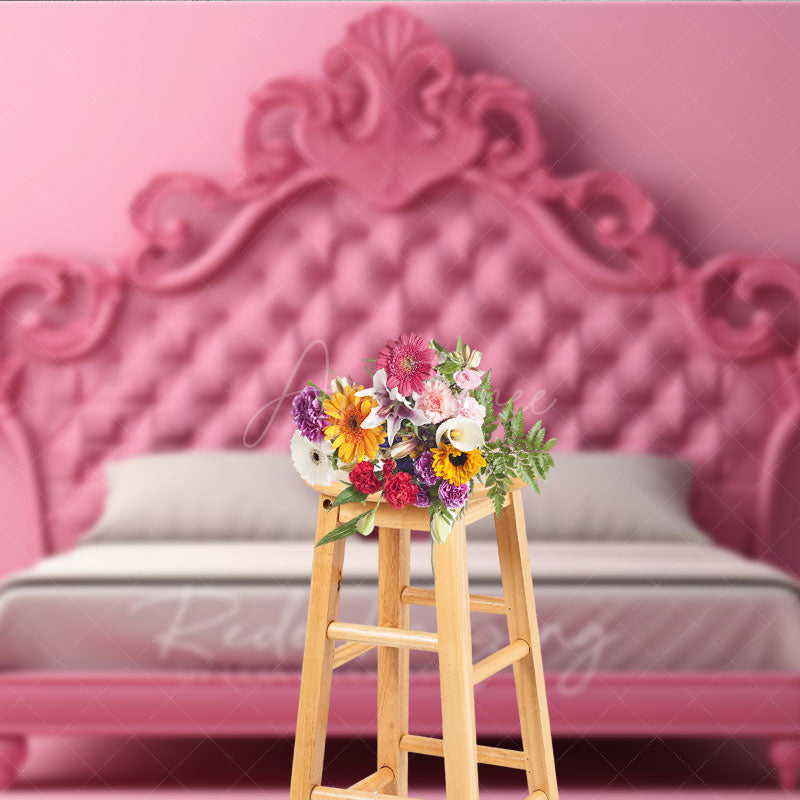 Aperturee Aperturee Pink Princess Headboard Photography Backdrop Ornate Rococo Tufted Bed Fairytale Bedroom Studio Photo Prop