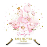 Aperturee - Aperturee Pink Princess Swan Floral Round Baby Shower Backdrop