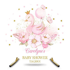 Aperturee - Aperturee Pink Princess Swan Floral Round Baby Shower Backdrop