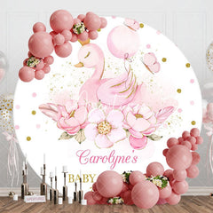 Aperturee - Aperturee Pink Princess Swan Floral Round Baby Shower Backdrop