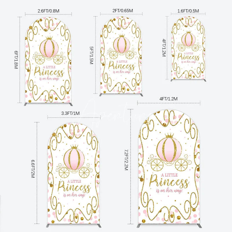Aperturee - Aperturee Pink Pumpkin Carriage Baby Shower Arch Backdrop Little Princess Party Decoration Royal Gold Glitter Background