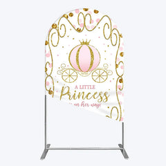 Aperturee - Aperturee Pink Pumpkin Carriage Baby Shower Arch Backdrop Little Princess Party Decoration Royal Gold Glitter Background