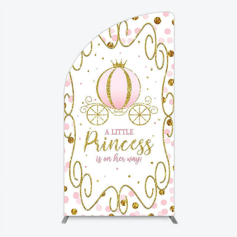 Aperturee - Aperturee Pink Pumpkin Carriage Baby Shower Half Moon Arch Backdrop Little Princess Party Decoration Royal Gold Glitter