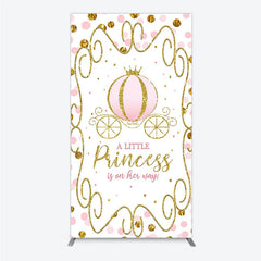 Aperturee - Aperturee Pink Pumpkin Carriage Baby Shower Rectangle Backdrop Little Princess Party Decoration Royal Gold Glitter Background