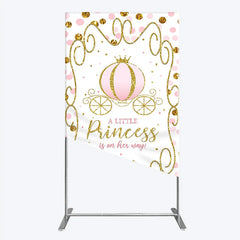 Aperturee - Aperturee Pink Pumpkin Carriage Baby Shower Rectangle Backdrop Little Princess Party Decoration Royal Gold Glitter Background