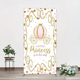 Aperturee - Aperturee Pink Pumpkin Carriage Baby Shower Rectangle Backdrop Little Princess Party Decoration Royal Gold Glitter Background