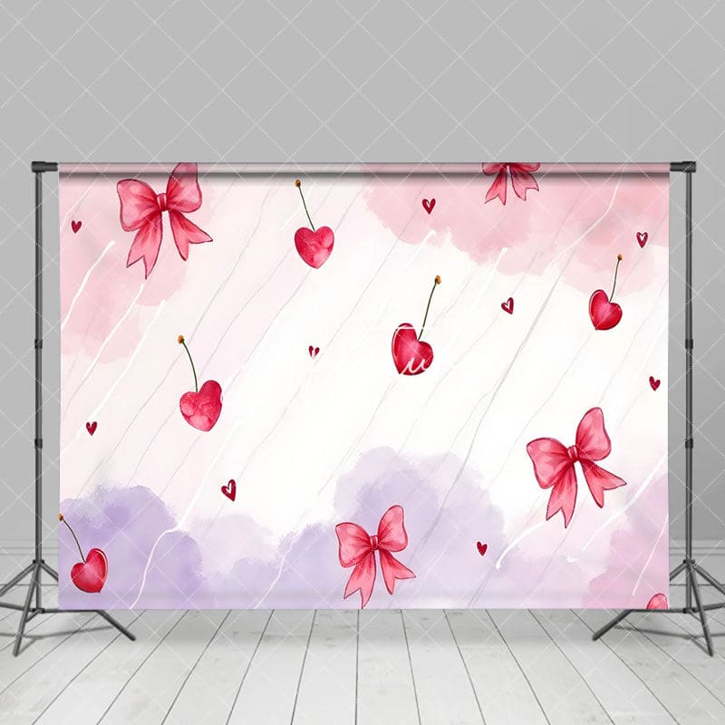 Aperturee - Aperturee Pink Purple Cloud Cherry Valentines Day Backdrop