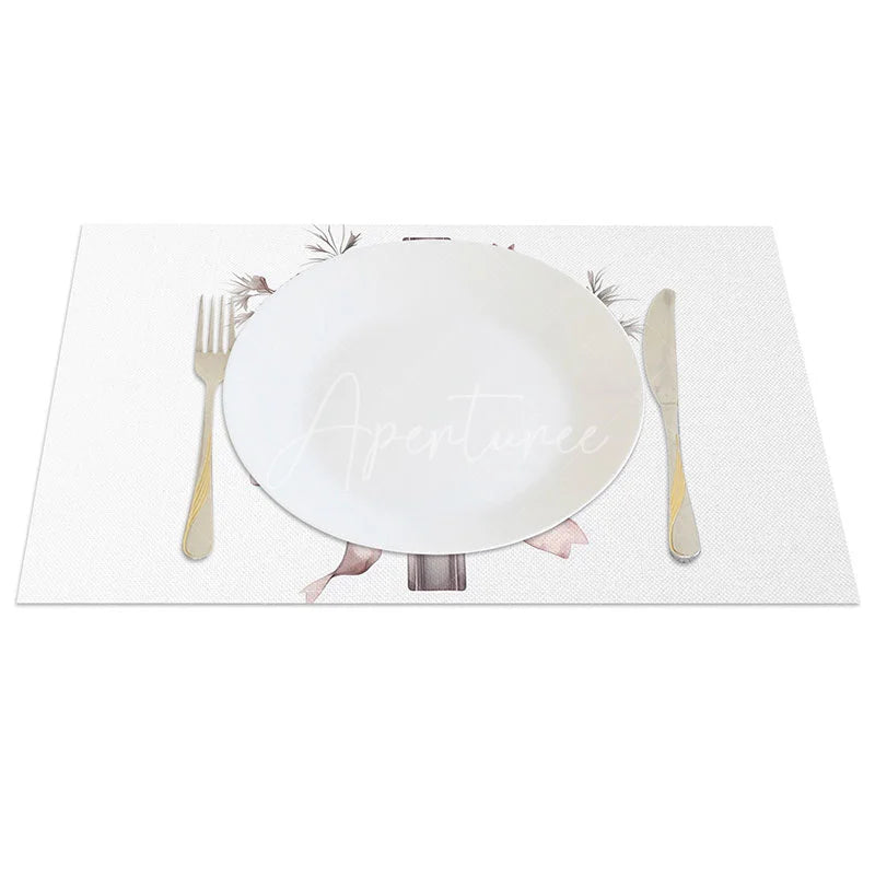 Aperturee - Aperturee Pink Purple Floral Cross Set of 4 Placemats Elegant Ribbon Religious Table Mats First Communion Easter Decoration