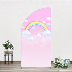 Aperturee - Aperturee Pink Rainbow and Clouds Half Moon Arch Backdrop Dreamy Pastel Sky for Baby Shower Birthday Party
