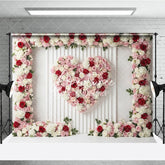 Aperturee - Aperturee Pink Red and White Floral Heart Photography Backdrop Romantic Rose and Hydrangea Paneled Wall Decor