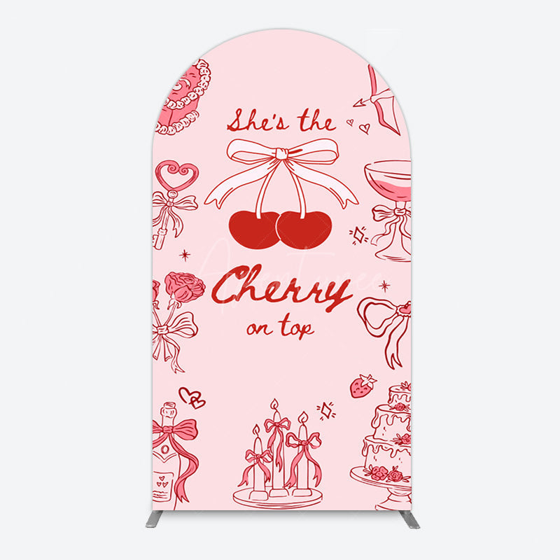 Aperturee - Aperturee Pink Red Cake Cherry On Top Bridal Shower Arch Backdrop